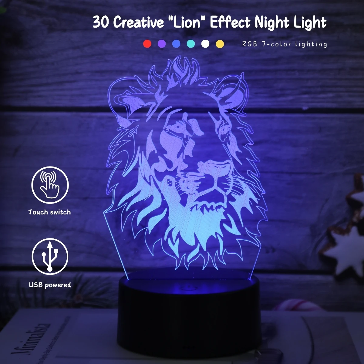 3D Lion Night Light USB Power Supply Room Bedroom Decorative Light Birthday Valentine\'s Day Christmas Gift