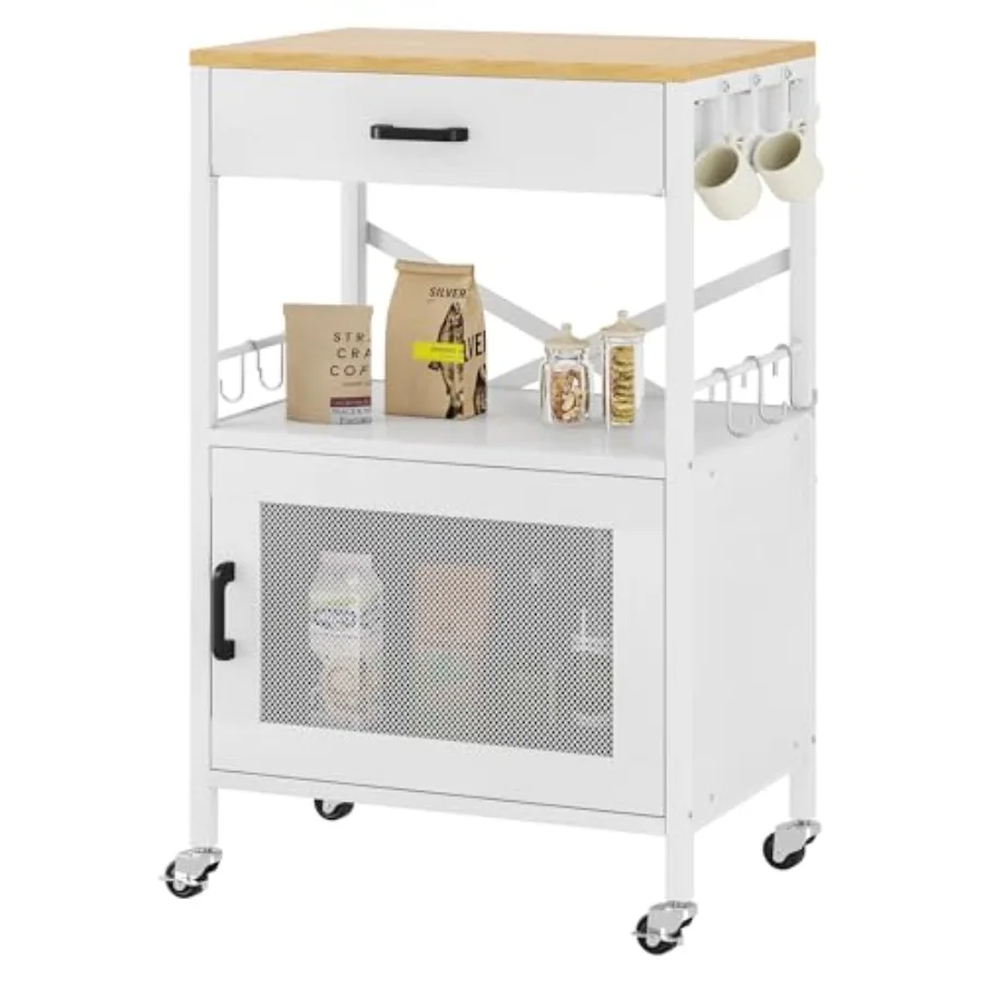 Kitchen Island Cart Kitchen Storage Cart with Drawer Microwaves Stand Coffee Cart Rolling Kitchen Cabinet Cart with Hooks for K