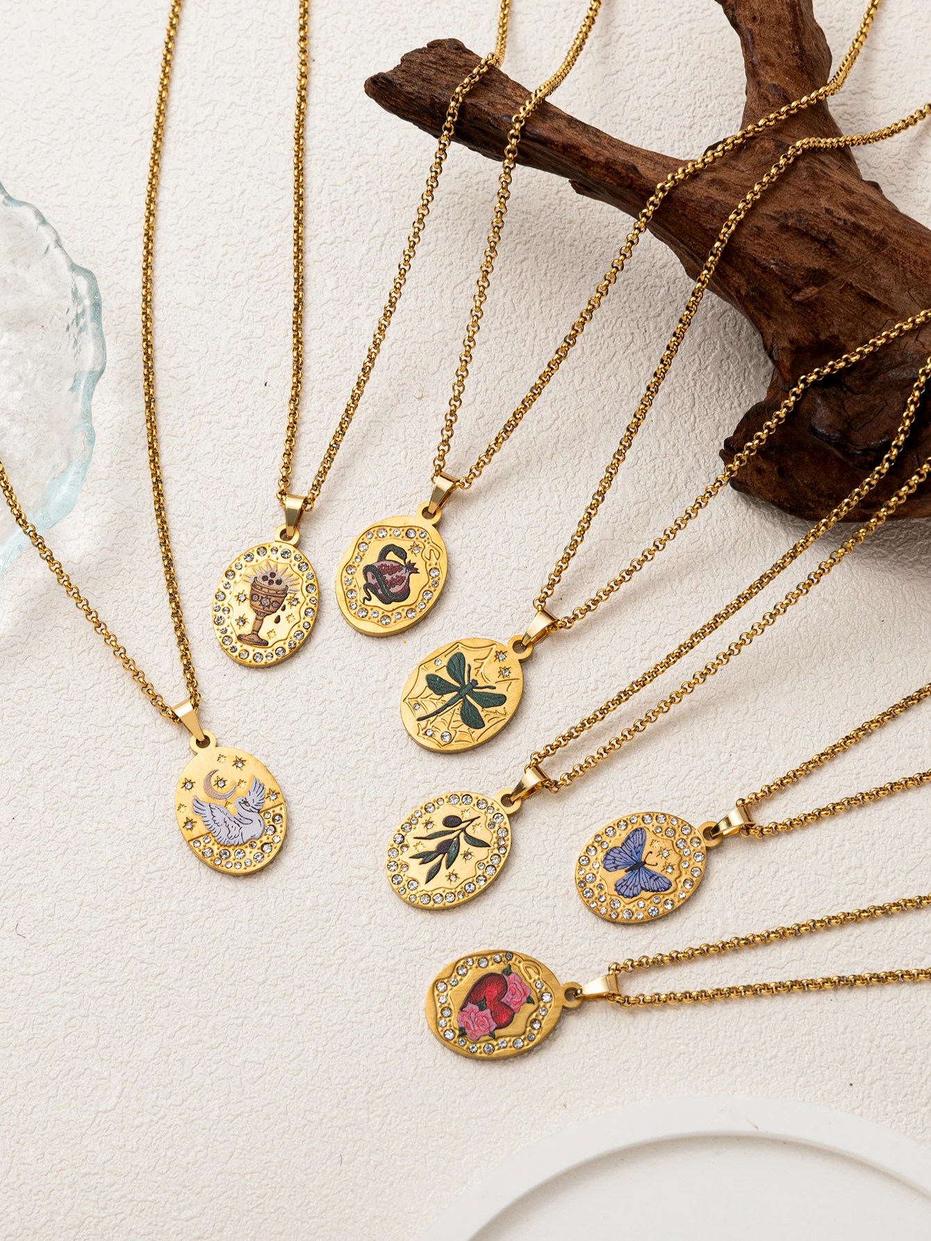 18K Vergoldete Ovale Anhänger-Halskette Edelstahl Layering-Schmuck für Frauen – Detail 2