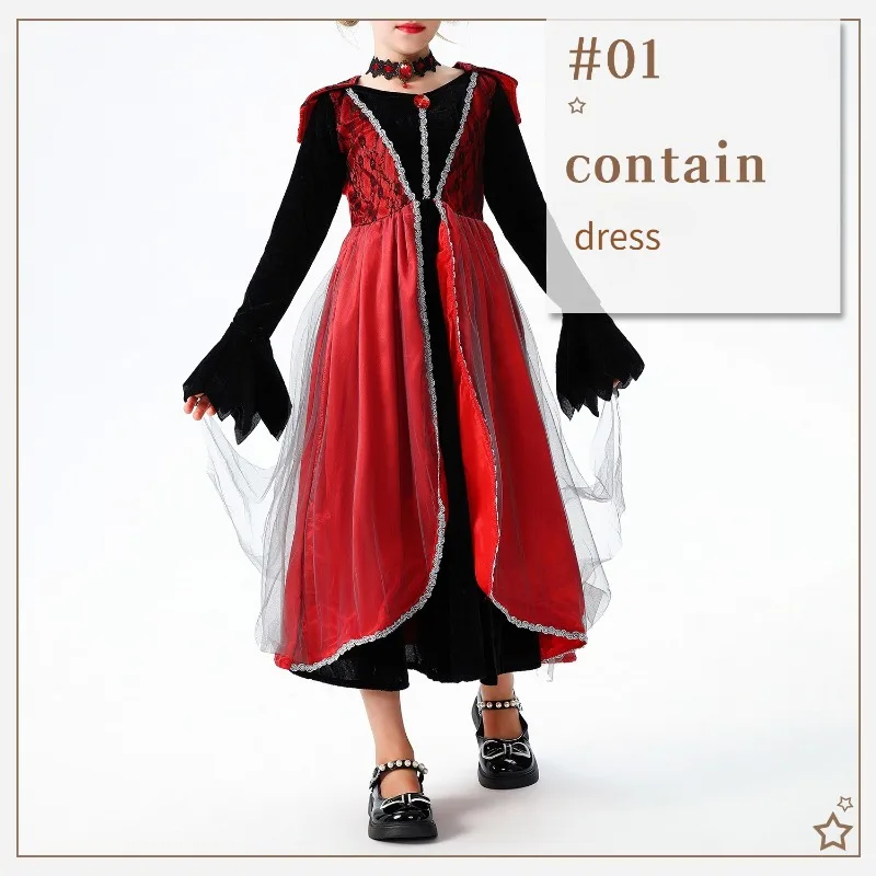 أزياء الهالوين للأطفال فستان الساحرة زي الساحرة زي أداء المسرح مصاص الدماء شيطان رداء القرون الوسطى