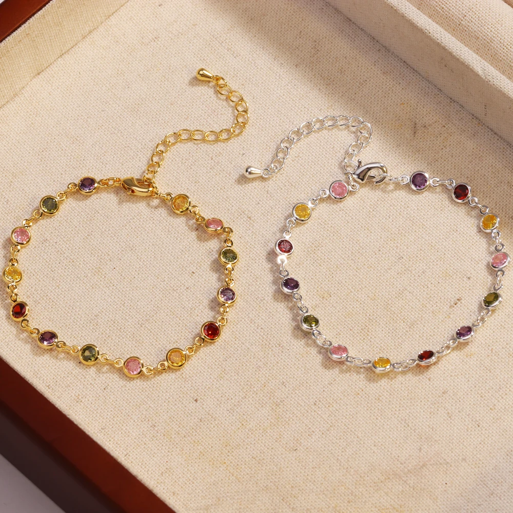 Colorful Rhinestone Beads Bracelet for Women, Gold Plated Chain, Seaside Commemorative Bracelet, Friendship Party Jewelry