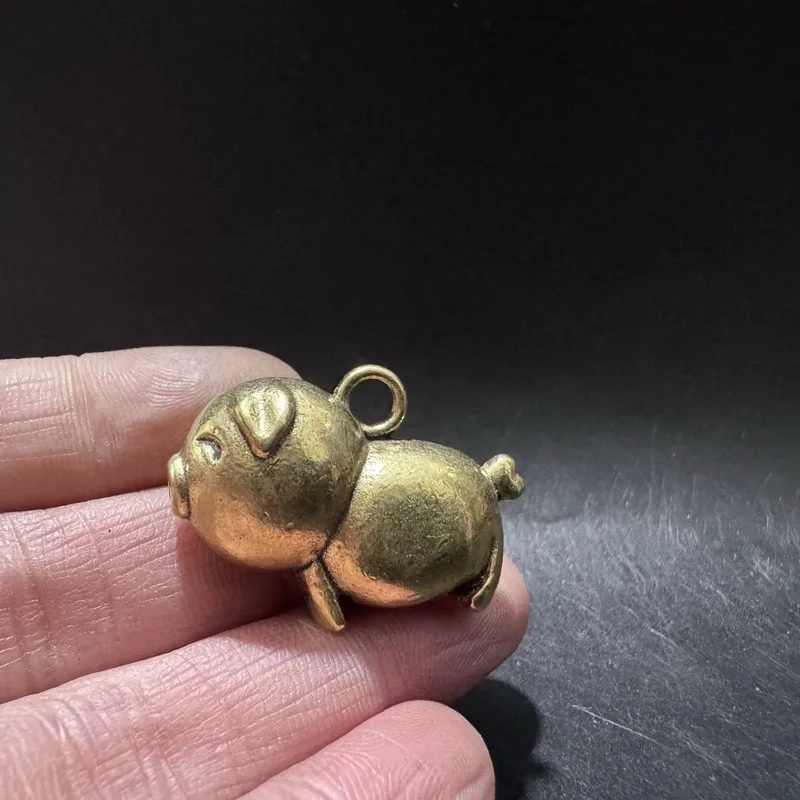 Antiqued brass solid cute piggy charm car keychain zodiac pig small pendant