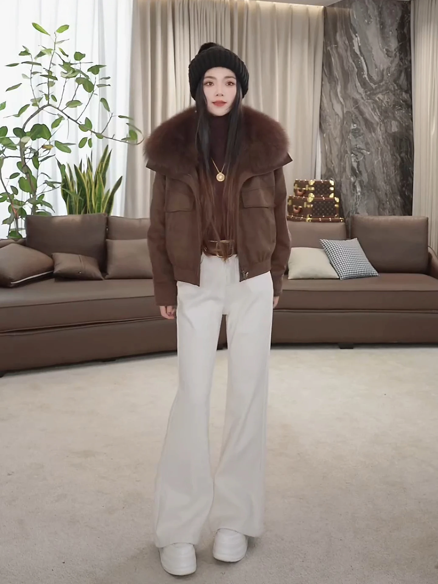 

High Waist Fce Lined Denim Pants Women's Slimming Flared Jeans Faionable Cotton Twill Waed Autumn Winter Ladies Trousers