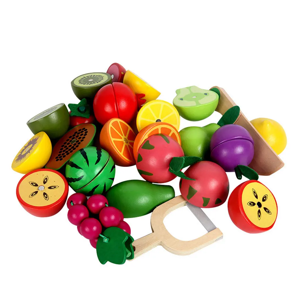 Wooden Fruit Cutting Toy For Boys Girls Kitchen Game Accessories Set Kids Wooden Kitchen Accessories