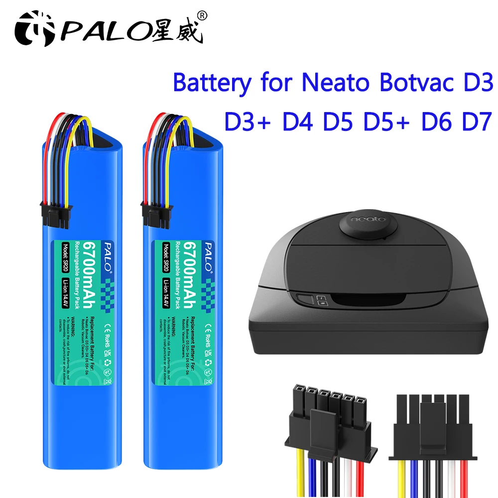 6700mAh 14.4V Vacuum Sweeping Robot Battery for Neato Botvac D3 D3+ D4 D5 D5+ D6 D7 205-0011 D301 D303 D502 D705 Li-ion Battery