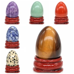 30x40mm Stone Egg With Stand Natural Gemstone Crystals Healing Mineral Ball Kegel Exercise Massage Tool Polished Craft Home Deco