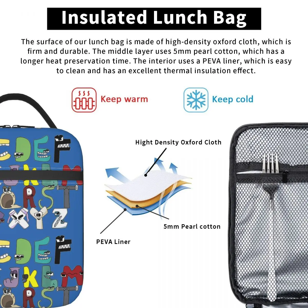 Villain Letter Insulated Lunch Bags Thermal Bag Lunch Container Boys Matching Evil Alphabet Lore Leakproof Tote Food Storage Bag