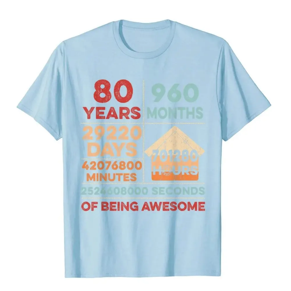 Vintage 80th Birthday Gifts 80 Years Old 960 Months T Shirt Camisa Cotton Man Tees Unique Wholesale T Shirts