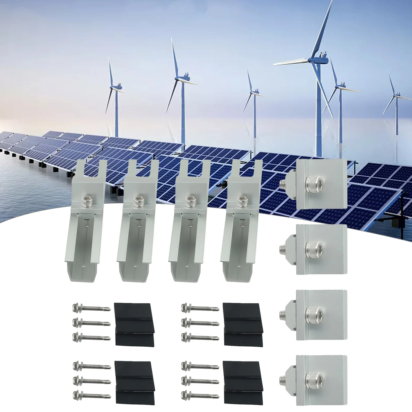 2/4Set Solar Panel Bracket Kit Aluminium Mounting Rail End Clamps Brackets For T20 Short Rail For Trapezoidal Sheet PV Mounting
