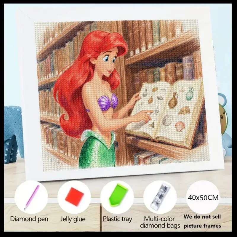

1 шт., принцесса Диснея, Ариэль, Русалочка, 5D, полная дрель, набор для алмазной живописи «сделай сам», библиотечная сцена, художественная вышивка со стразами, 40x