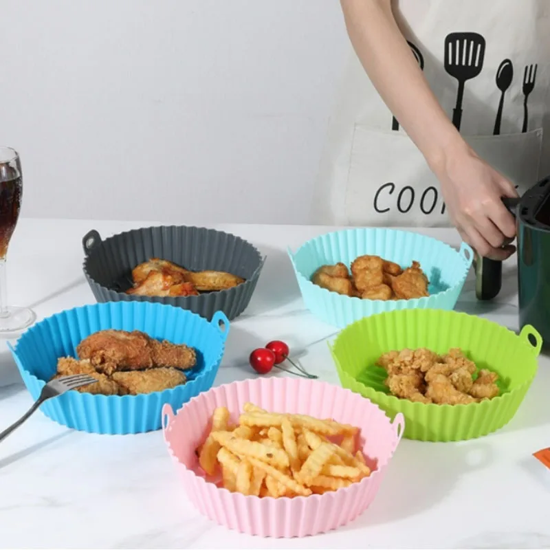 Air fryer Silicone Basket Reusable Container Accessories Oven Tray Pizza Fried Chicken Baking Mold Protector Kitchen Tool 2024