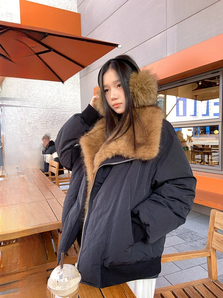 

YOKLASS Утепленное хлопковое пальто с воротником из искусственного меха, новая зимняя модель в корейском стиле, свободный крой, длинный рукав