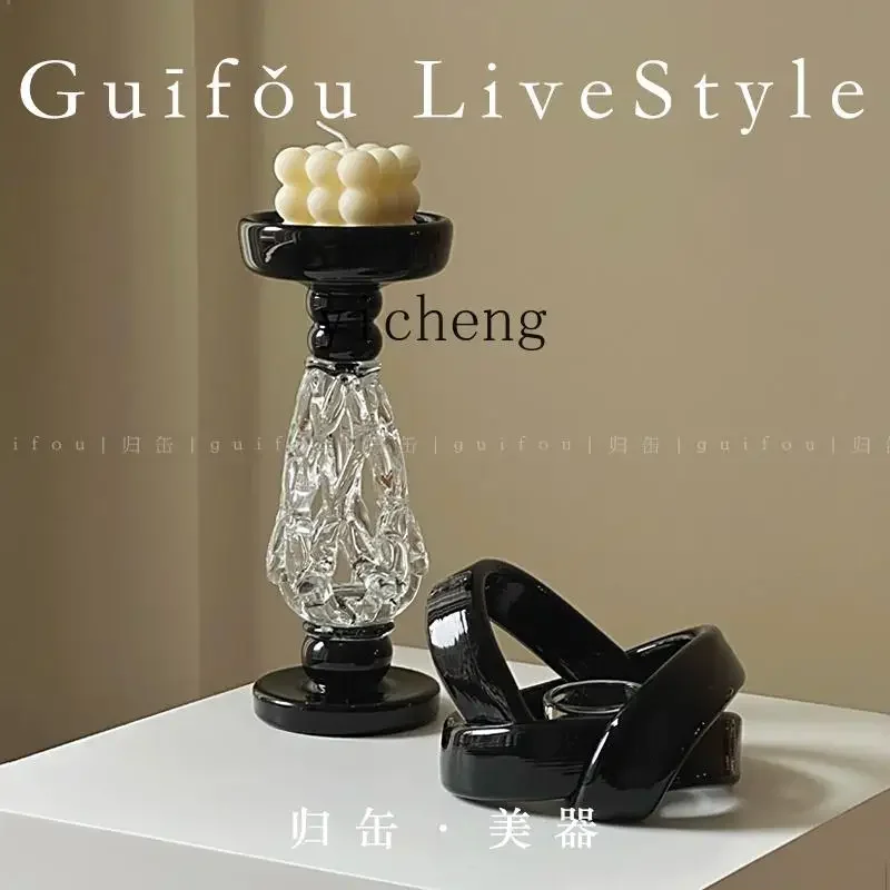 b11-7.1  Baroque Candlestick Heavy Industry Living Room Black Glazed Candle Tommy French Decoration