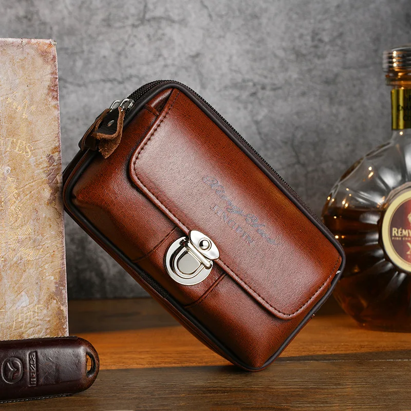 PU leather spliced mobile phone storage waist-hung wallet, flip cover lock for convenient belt wearing, functional waist bag