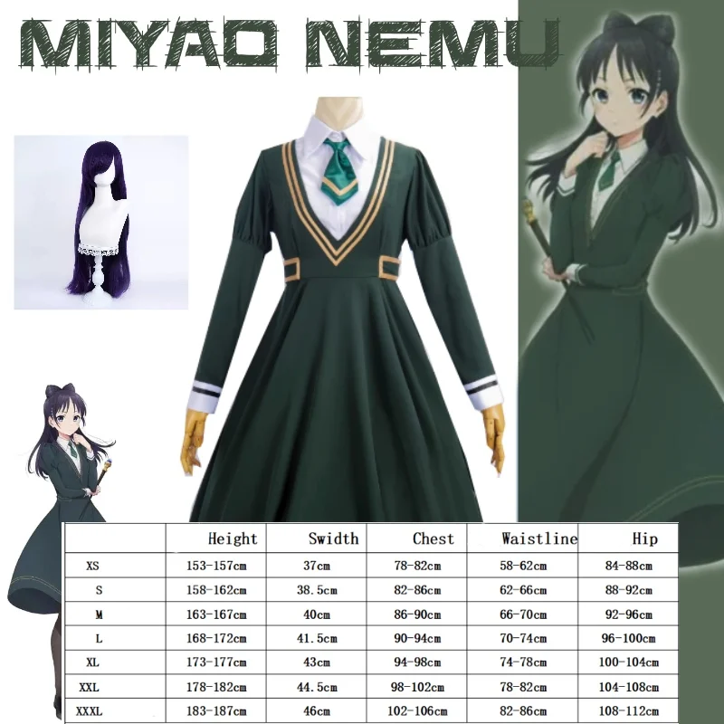 ساعة الساحرة مياو نيمو شخصية واحدة تعيش في المدينة القادمة مع شعر أسود طويل وعيون زرقاء زي تنكري أنيمي مليء بالمجموعة