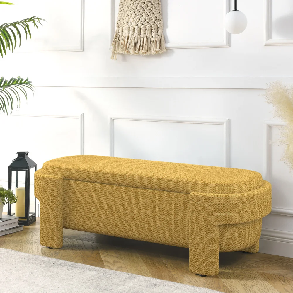 

Linen Fabric Upholstered Bench with Large Storage Space for the Living Room, Entryway and Bedroom,yellow( 51.5''x20.5''x17'' )