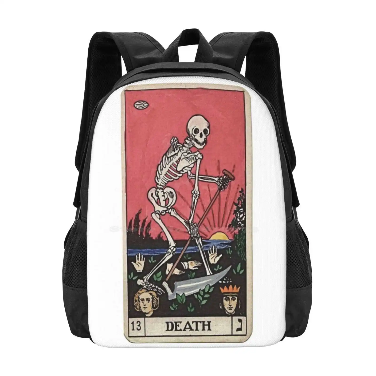 Death Tarot Fashion Pattern Design Travel Laptop School Backpack Bag Major Arcana Halloween Spooky Vintage Skeleton Creepy