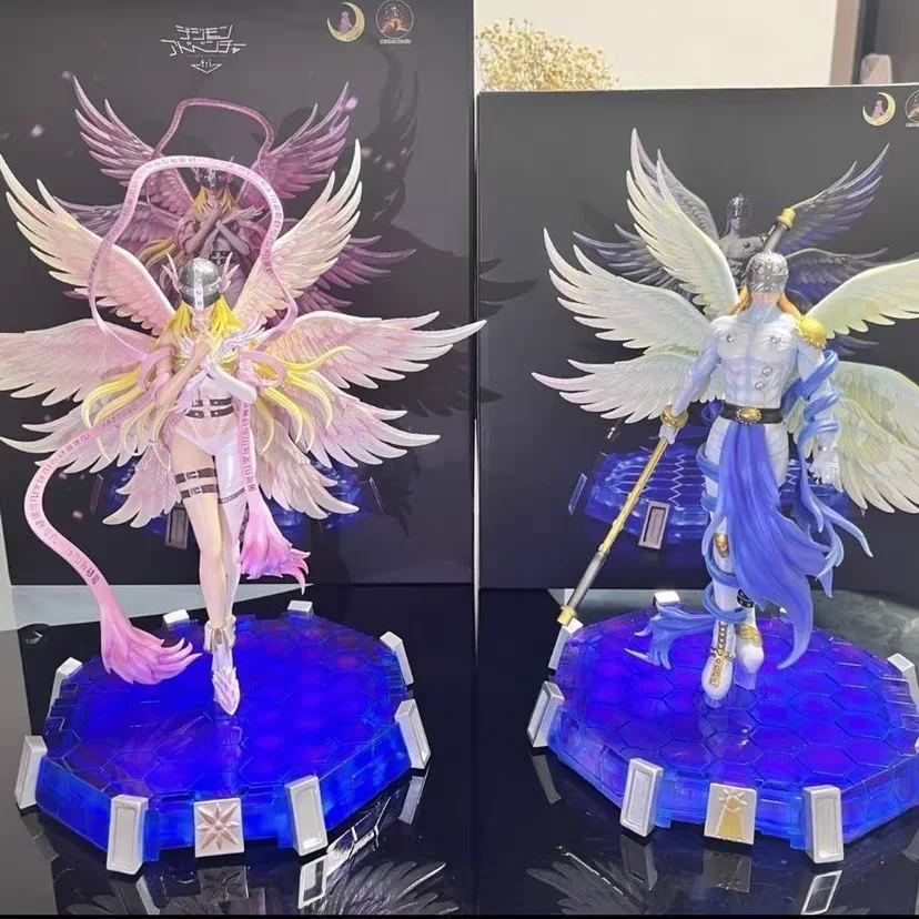 28cm Anime Digimon Adventure Figures Angewomon Angemon Led Action Figurines Pvc Statue Model Collection Doll Toys Children Gift