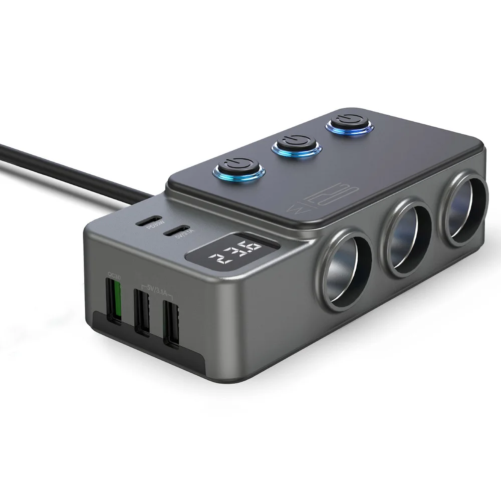 

120W 3 in 1 car charger switch car cigarette lighter fast charging QC3.0 + PD USB Automobile converter
