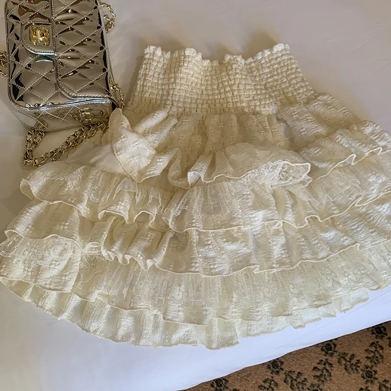 

Miiiix 2024 Summer New Combination Mesh Lace Half Skirt Korean Fashion Girl Cake Puffy Solid Color Short Skirts Female Clothing