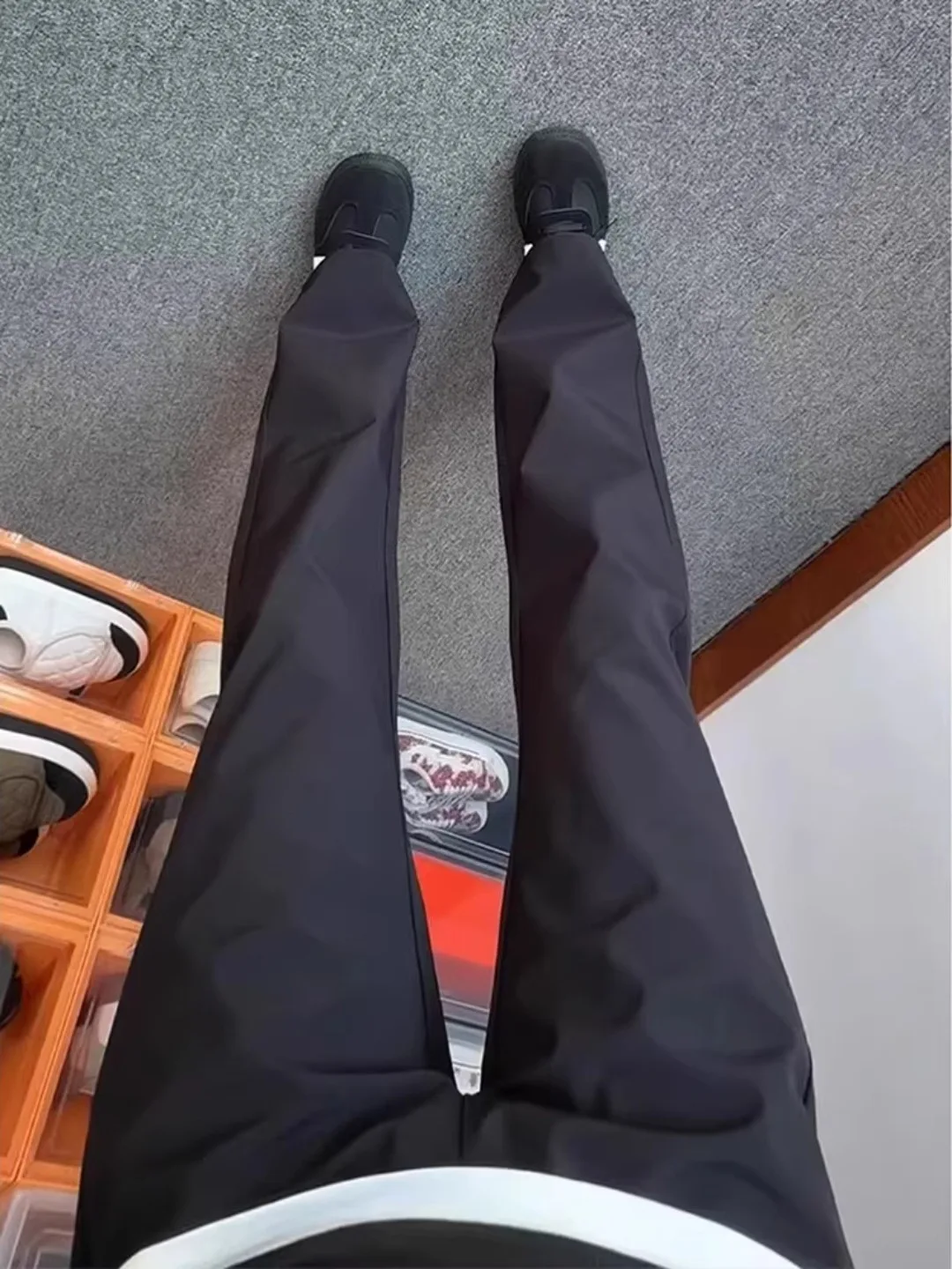 

Black Men's Straight Leg Pants Spring Cleanfit Trousers Drapey Rise Casual Knife Suit Trousers Iron Free Elastic Waist