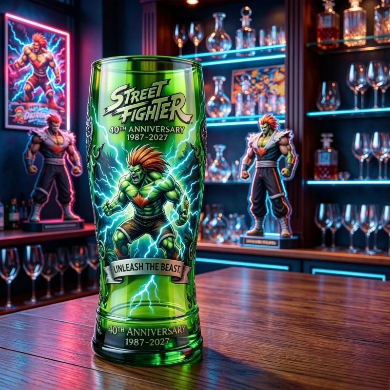 Copo de Vidro Blanka do 40º Aniversário de Street Fighter, Copo de Cerveja Unleash The Beast, Copo Colecionável para Bar e Decoração de Casa