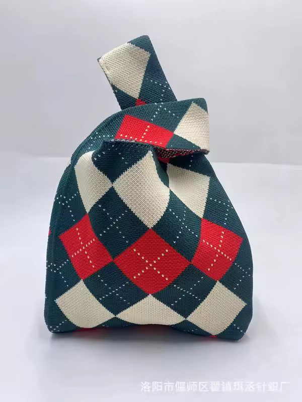 Women'S Knot Wrist Bag Handmade Knitted Bag Portable Mini Striped Tote Bucket Phone Bags Large Capacity Autumn Winter Handbags - Image 9