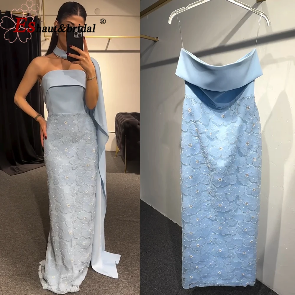 

Elegant Dubai Arabia Pearls Mermaid Gown Long Flower Strapless Luxury Formal Prom Wedding Party Dress for Women Customized 2025