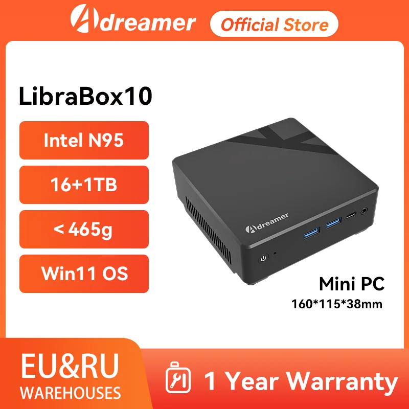 Adreamer Librabox10 Mini PC PCIe4.0 Windows11 Intel Alder Lake N95 Mini Pc 4K Display 8GB 16GB DDR5 Gaming Desktop Computer