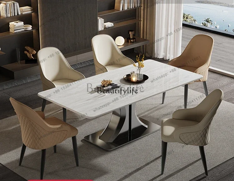 FGItalian supercrystalline stone dining table light luxury marble simple rectangular dining table