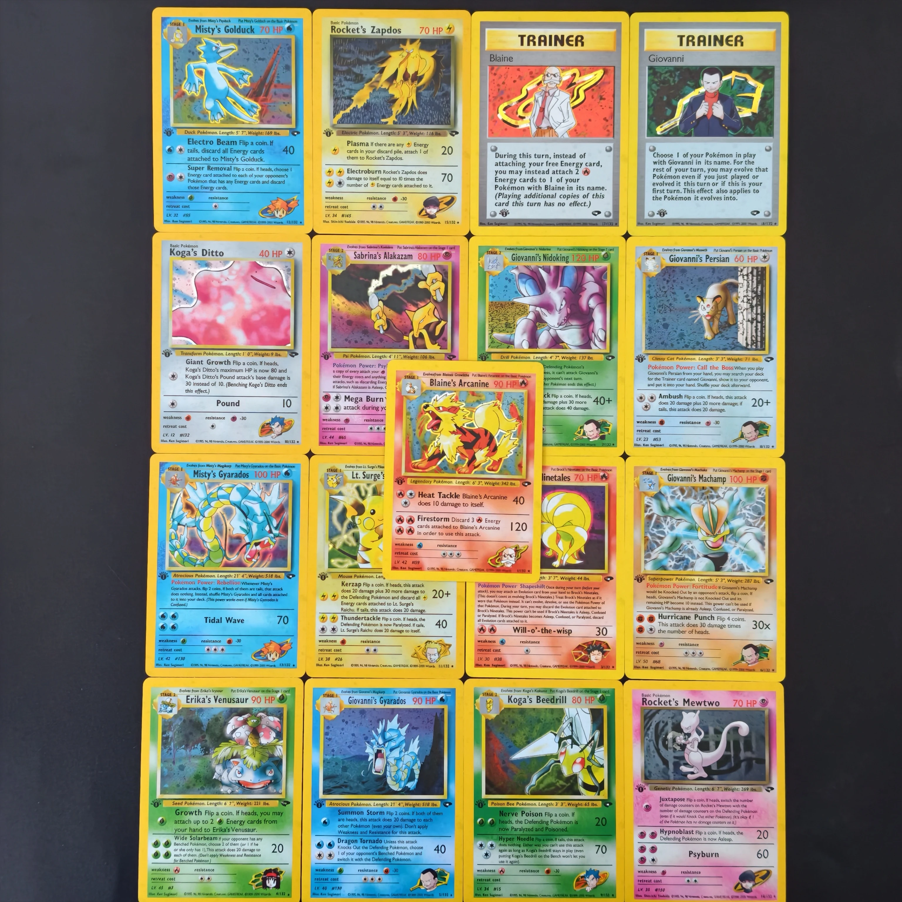 17Pcs/PTCG Proxy Card Vintage Pokemon Gym Challenge Base Set Series Card Trainer Gym Leader Misty Golduck Rocket Zapdos Card