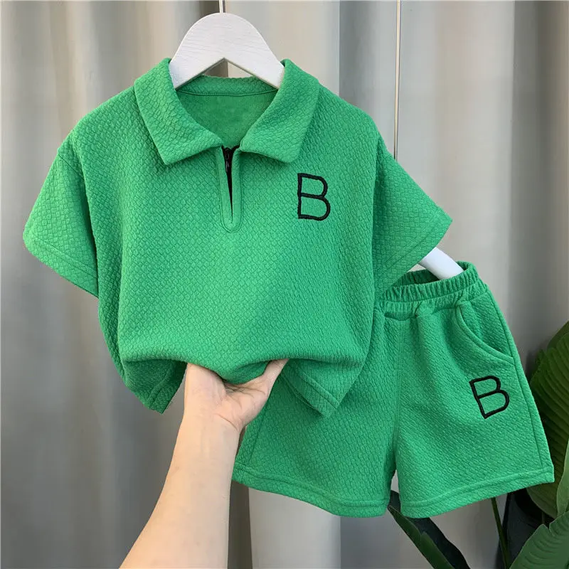 Baby Boy Clothes Set Children Girls Zip Lapel Tshirts and Shorts 2 Pieces Summer Short Sleeve Top Bottom Outfits Tracksuits