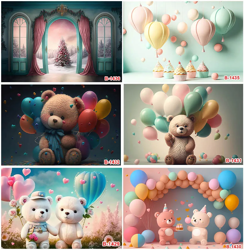 

Photography Backgrounds Newborn Bear Balloons Cake Smash For Kids Birthday Party Decoration Customize Backdrops Photozone Props