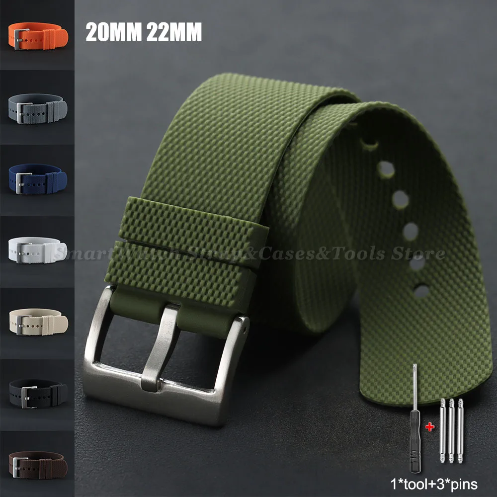 

20mm 22mm Black Grey Silicone Watch Band Sport Fashion One Piece FKM Watch Strap Waterproof Rubber Wristband for Tudor for Omega