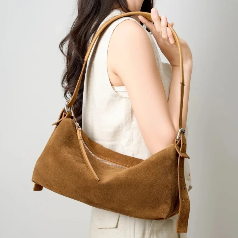 

Womens Crossbody Bag Suede Leather Crossbody Bag Light Luxury Commuting Shoulder Handbag High-End Niche Armpit Bag for Daily Use