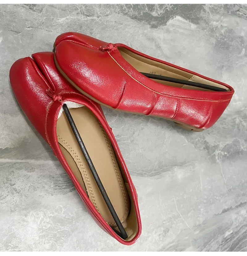 Split-Toe Damen Ballerinas Modische Tabi-Schuhe Lässige Slip-on Loafers Damen Plissierte Leder-Espadrilles Zapatillas Mujer – Detail 15