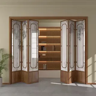 Walnut balcony folding sliding door kitchen living room tea room partition titanium magnesium aluminum sliding door