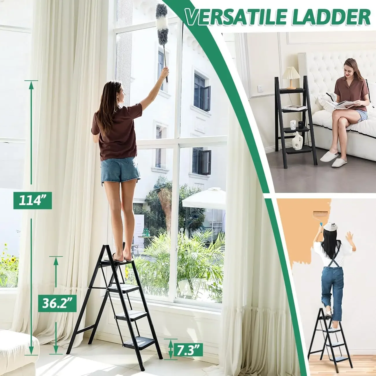 4 Step Ladder Folding Step Stool, Heavy Duty 330 Lbs Load Step Ladders for Home, Tall Kitchen/Closet Stepladder for Adults