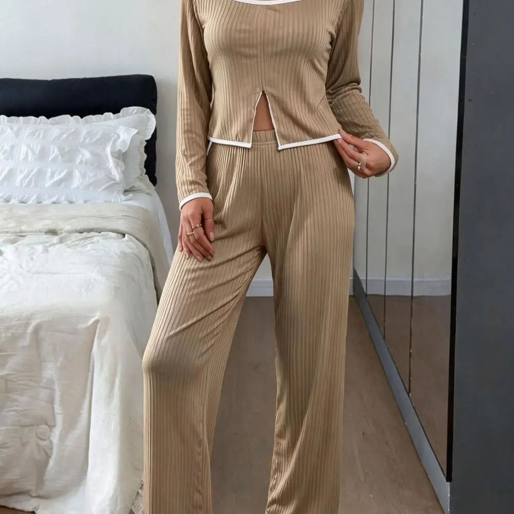 Casual Casual Sleepwear Set Women Square Neck Long Sleeve Bowknot Loungewear Trendy Fall Winter Cozy Soft Ribbed Elastic Home Wear - Aliexpress Deal