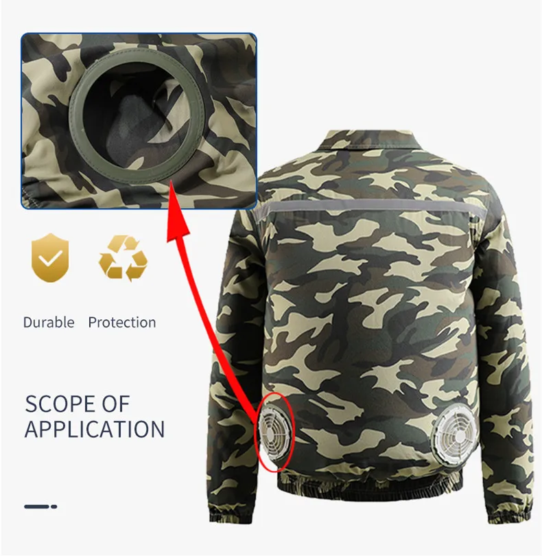 Neue lockere Sommerjacke mit Ventilator zur Schutz vor Hitzeschlag für Herren, kühlende Jacke für Arbeiten auf Baustellen im Freien (ohne Powerbank) – Detail 3