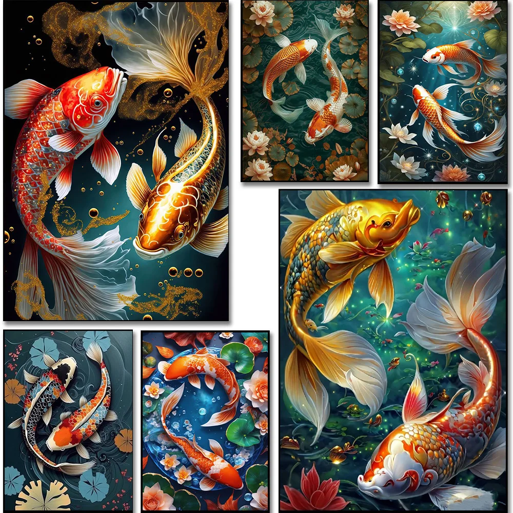 

Luck Fish Posters And Prints Koi Carp And Flowers Watercolor Canvas Printing For Living Room Bedroom Wall Art Home Decor