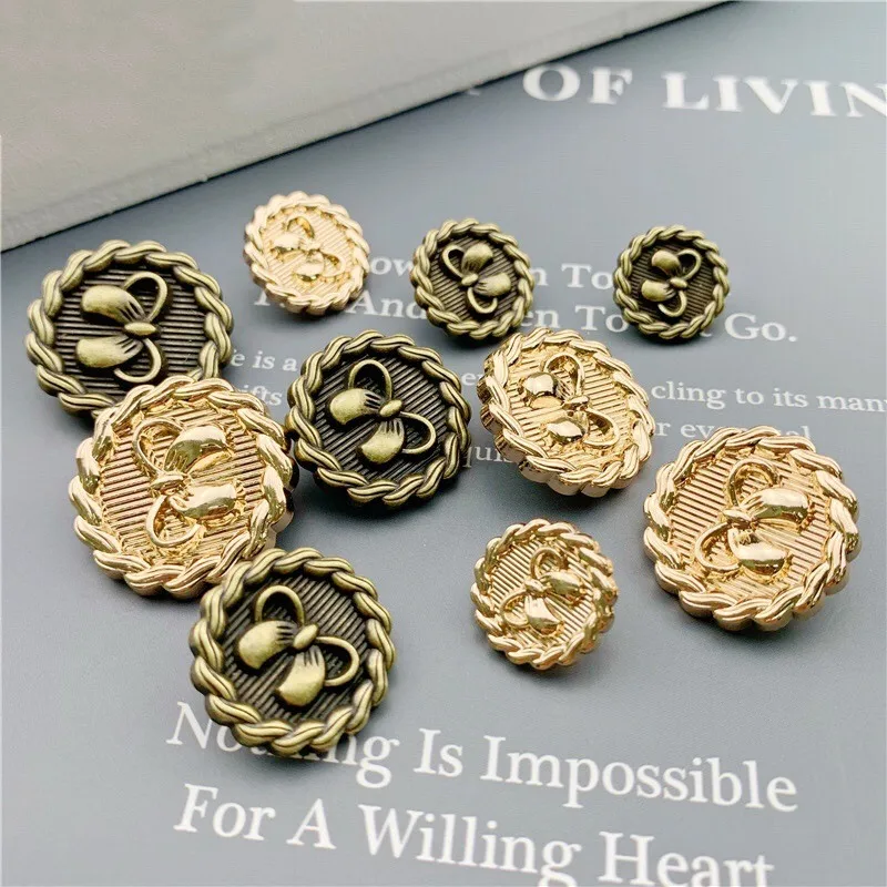 10Pcs/Lot Fashion Metal Bow Button Garment Embellishment DIY Needlework Sewing Jacket Suit Flat College Style Buckle