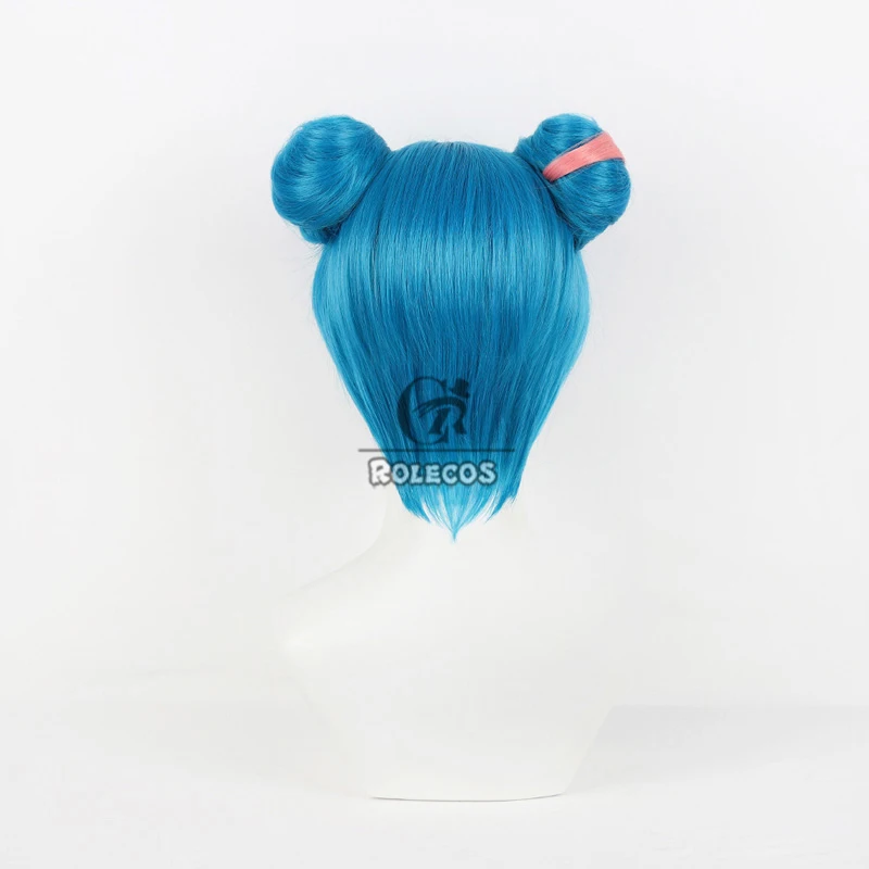 ROLECOS Spiel LOL Arcane 2 Jinx Double Bun Cosplay Perücken Arcane Jinx 30 cm kurze blaue gemischte rosa Perücke hitzebeständiges Kunsthaar