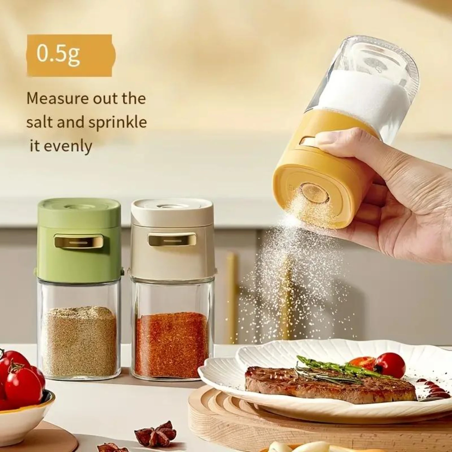 Glass Salt Shaker with Adjustable Pour - 1pc Quantitative Seasoning Dispenser, Multipurpose Seasoning Jar with Sealed Lid for  U