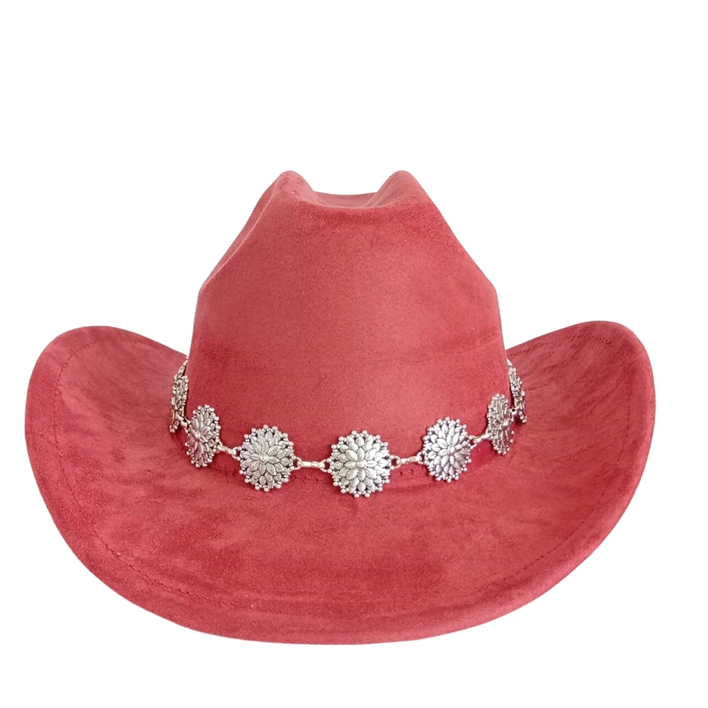 

Ковбойская шляпа с металлической головой быка Fame Accessories - ржаво-красная женская замшевая шляпа с двойными вогнутыми полями, цилиндр для верховой езды, праздничная шляпа 카우보이모