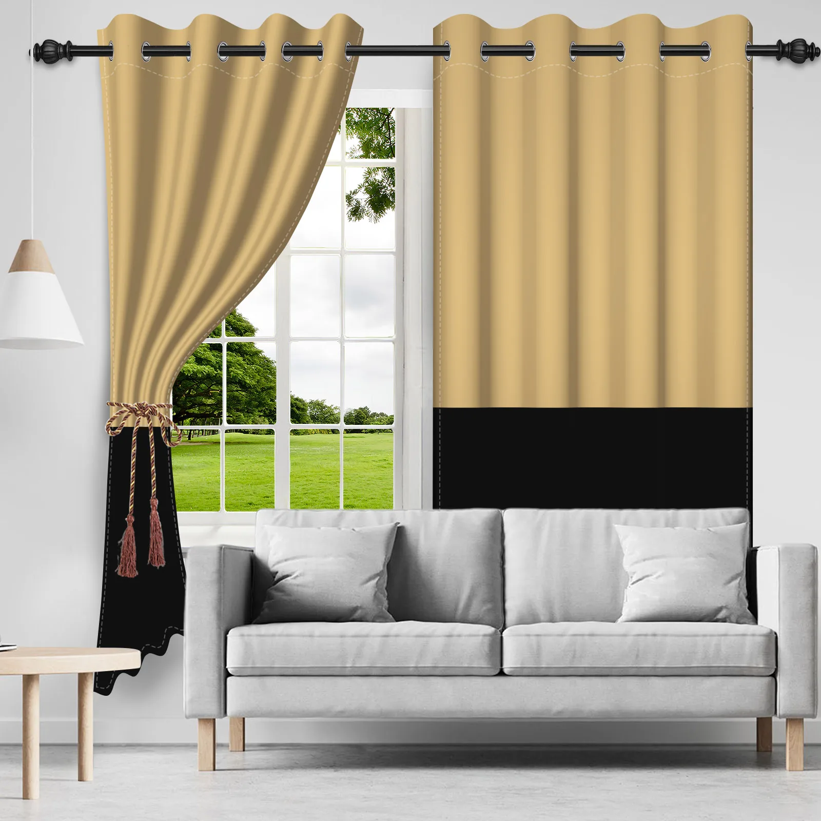 

Black Yellow Blackout Curtains for Bedroom and Living Room Windows Light Blocking Modern Art Room Decor Curtains 2 Piece