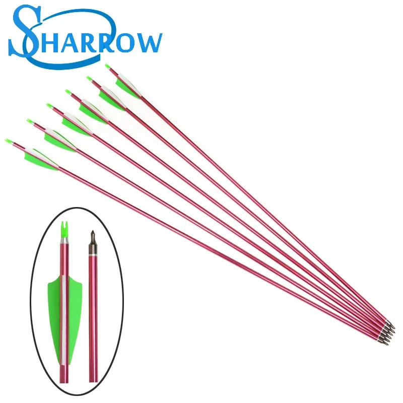 

12pcs 31" Spine 500 Archery AluminumShaft Arrow 100 Grain Arrowhead For 3 inch Rubber 2 Green 1 White Feather Accessori