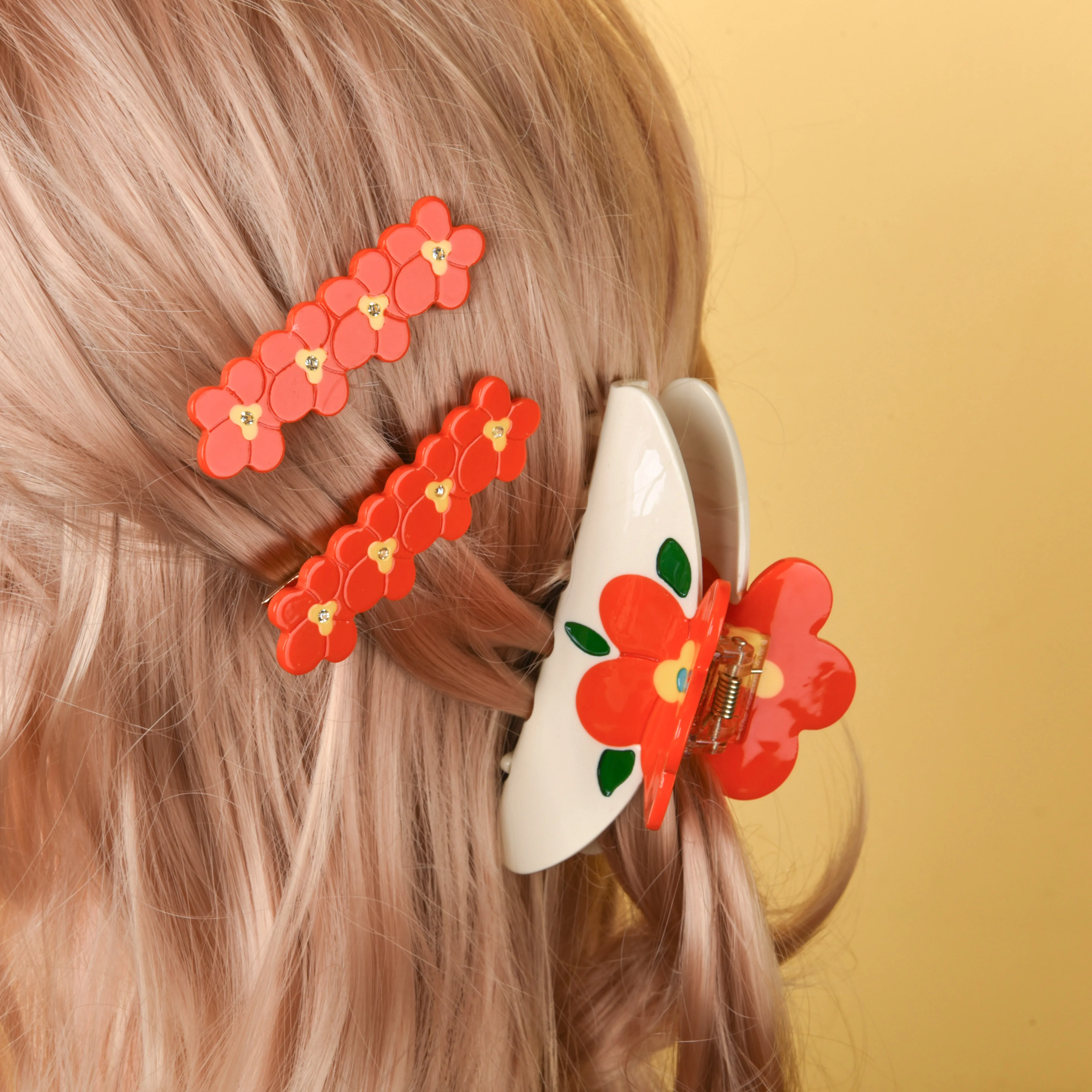 New Summer Colorful Flower Hair Claw 1 Pair Cute Flower Hair Clips Set for Woman Girl Acetate Hairpin Barrettes Hair Accessories