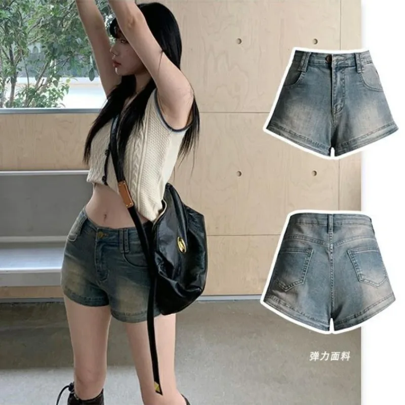 Women's Vintage Denim Shorts Summer High Waist Slim Fit Straight Short Korean Edition Plus Size Denim Shorts Loose Jeans Y2k