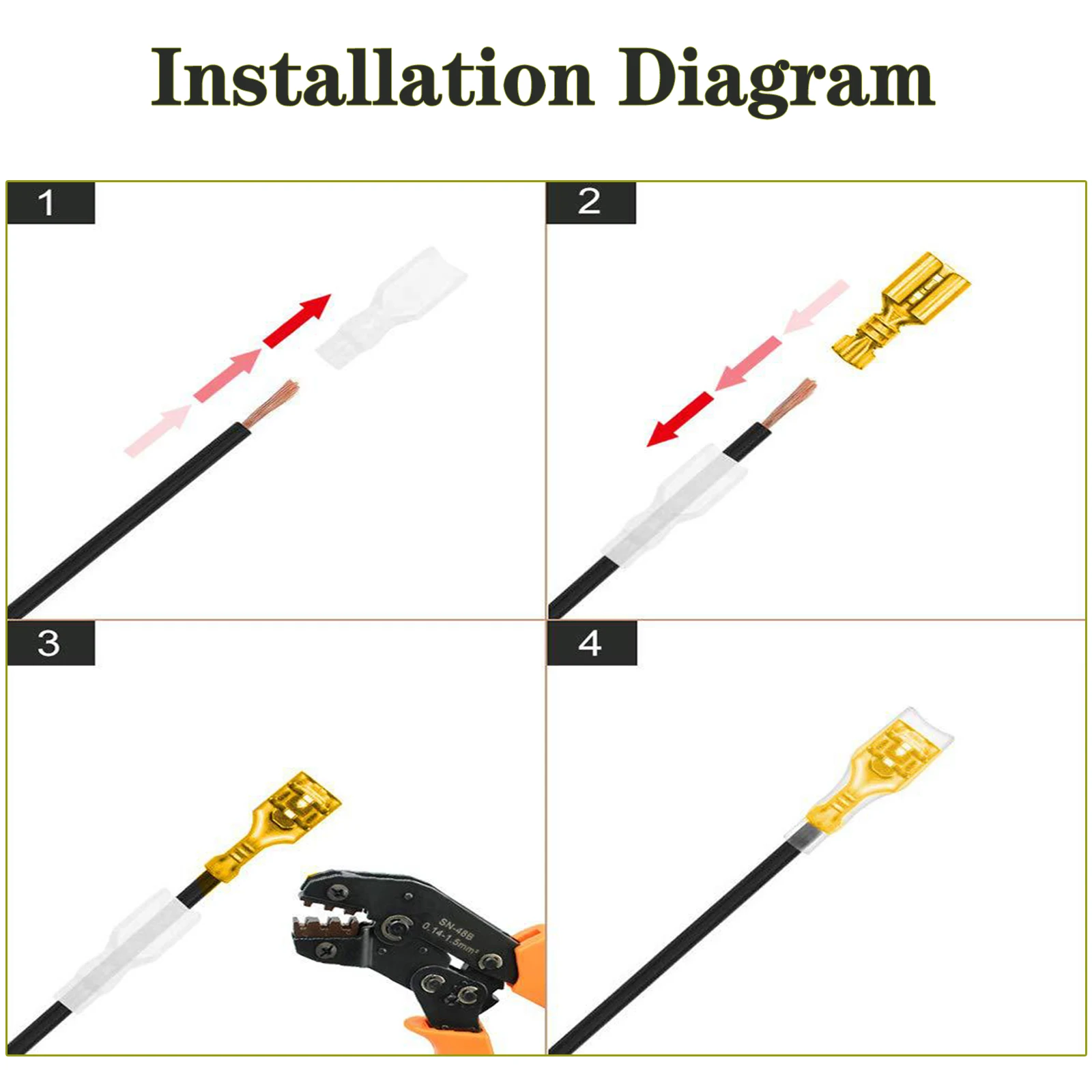 150pcs Crimp Wire Terminal Connector Cold Pressure Junction Terminal Insert Spring With Rubber Sleeve 2.8mm 4.8mm 6.3mm